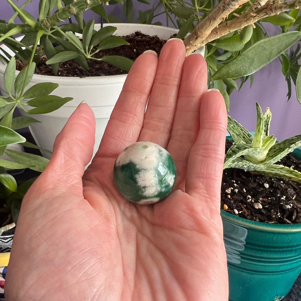 Green Flower Agate Crystal Sphere - Picture 2 of 11